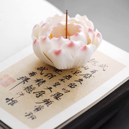 Blushing Lotus Ceramic Incense Stick Holder