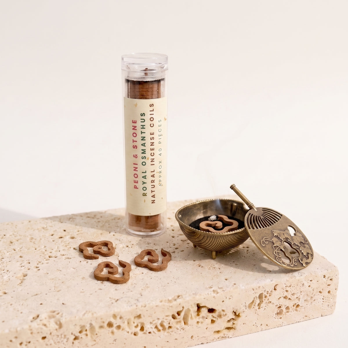 Mini Osmanthus Incense Coil & Mini Fan Burner Set - Ancient Gold