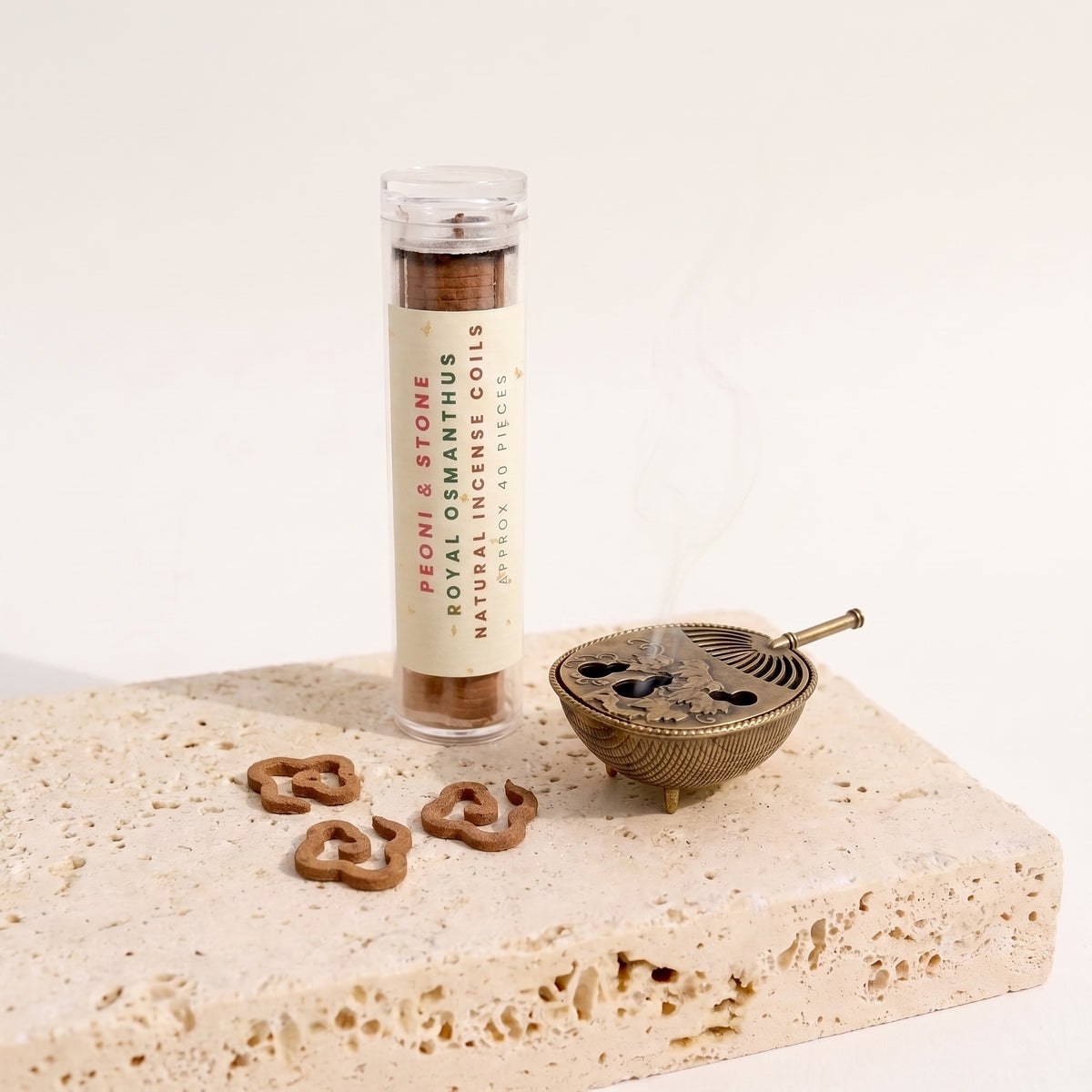 Mini Osmanthus Incense Coil & Mini Fan Burner Set - Ancient Gold