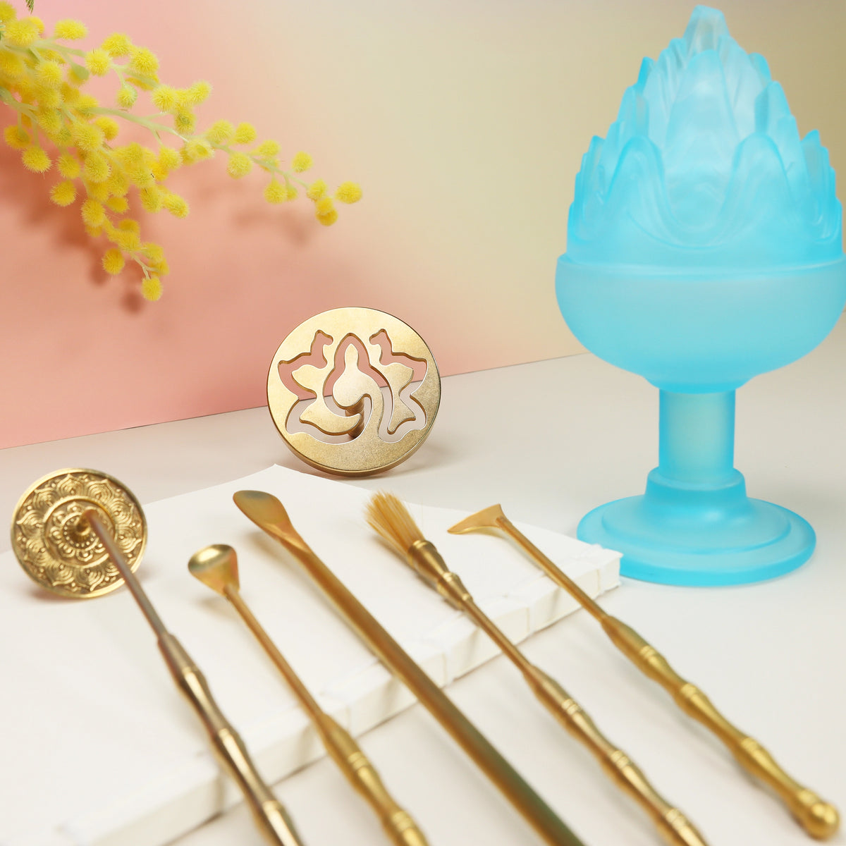 Mountain Blue Glass Incense Burner & Complete Tool Set - Ethereal Boshan Incense Sealing Kit