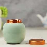 Lily Jar 201 mint green ceramic jar with rose gold lid, large incense storage container