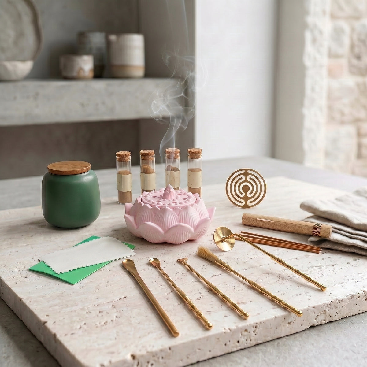 Dawn Classic Handmade Pink Incense Burner & Complete Tool Set - Incense Sealing Kit