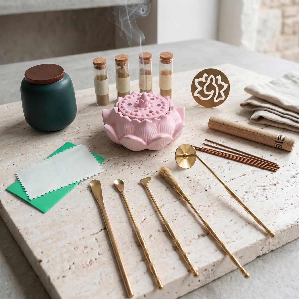 Dawn Classic Handmade Pink Incense Burner & Complete Tool Set - Incense Sealing Kit