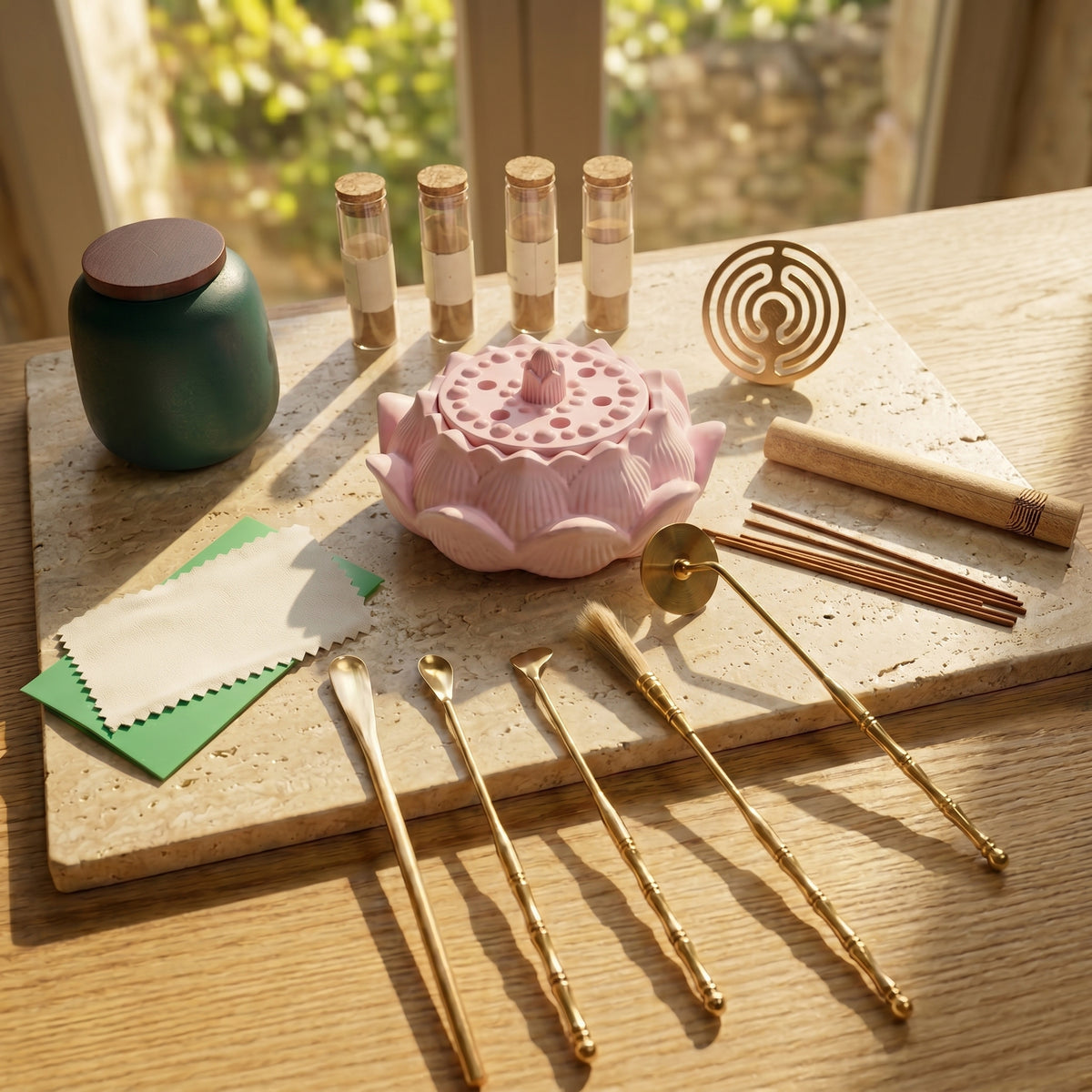 Dawn Classic Handmade Pink Incense Burner & Complete Tool Set - Incense Sealing Kit
