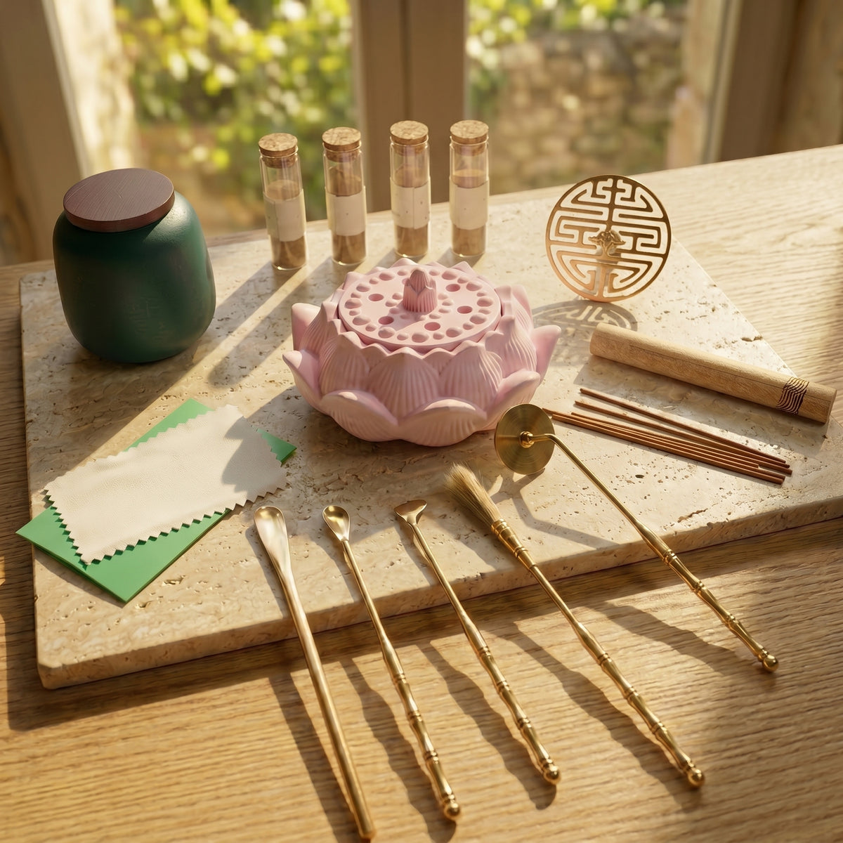 Dawn Classic Handmade Pink Incense Burner & Complete Tool Set - Incense Sealing Kit
