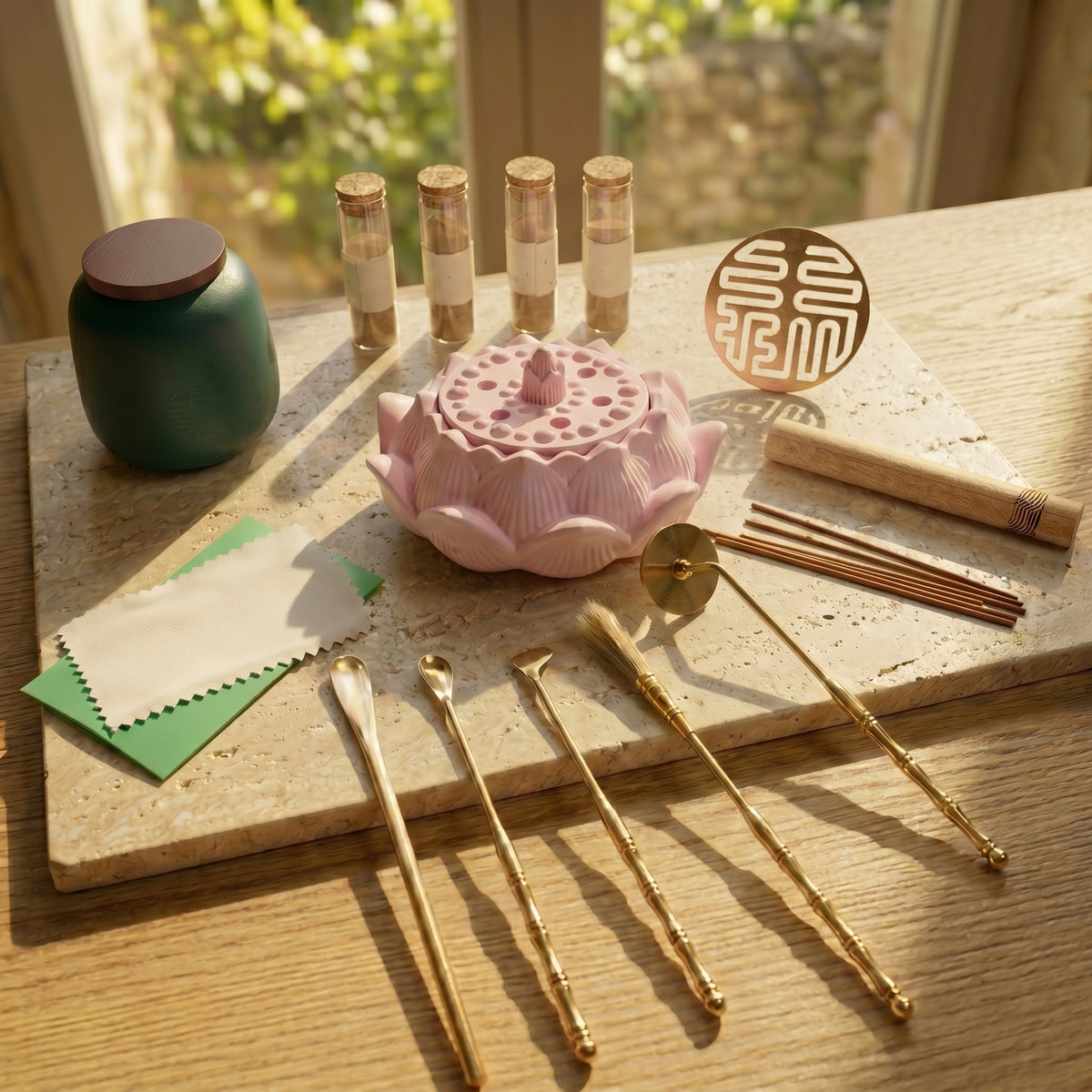Dawn Classic Handmade Pink Incense Burner & Complete Tool Set - Incense Sealing Kit