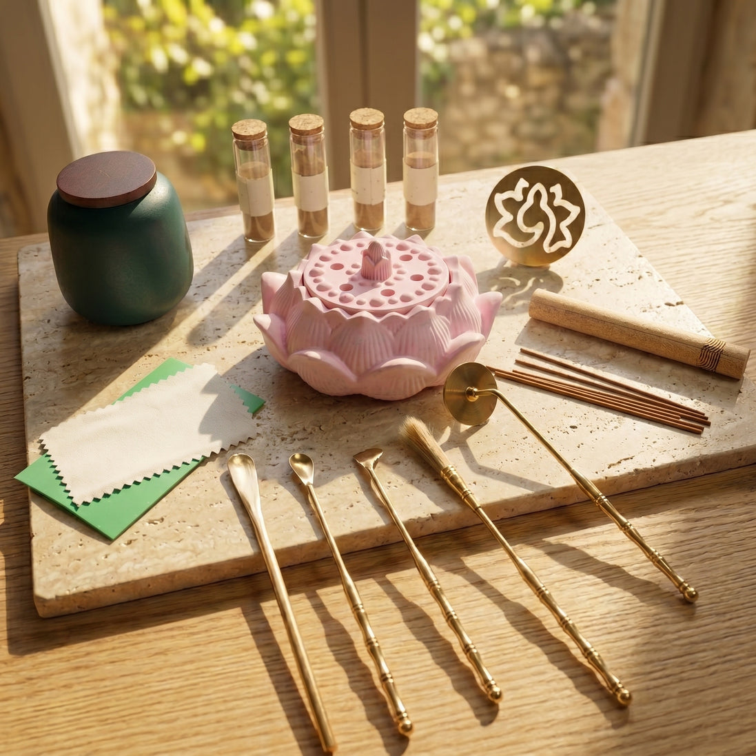 Dawn Classic Handmade Pink Incense Burner & Complete Tool Set - Incense Sealing Kit
