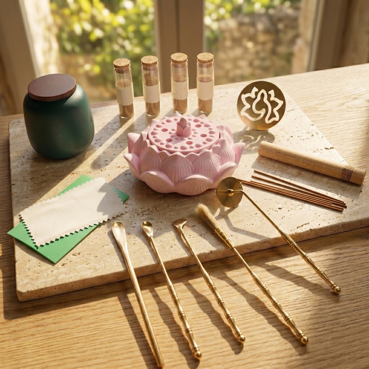 Dawn Classic Handmade Pink Incense Burner & Complete Tool Set - Incense Sealing Kit