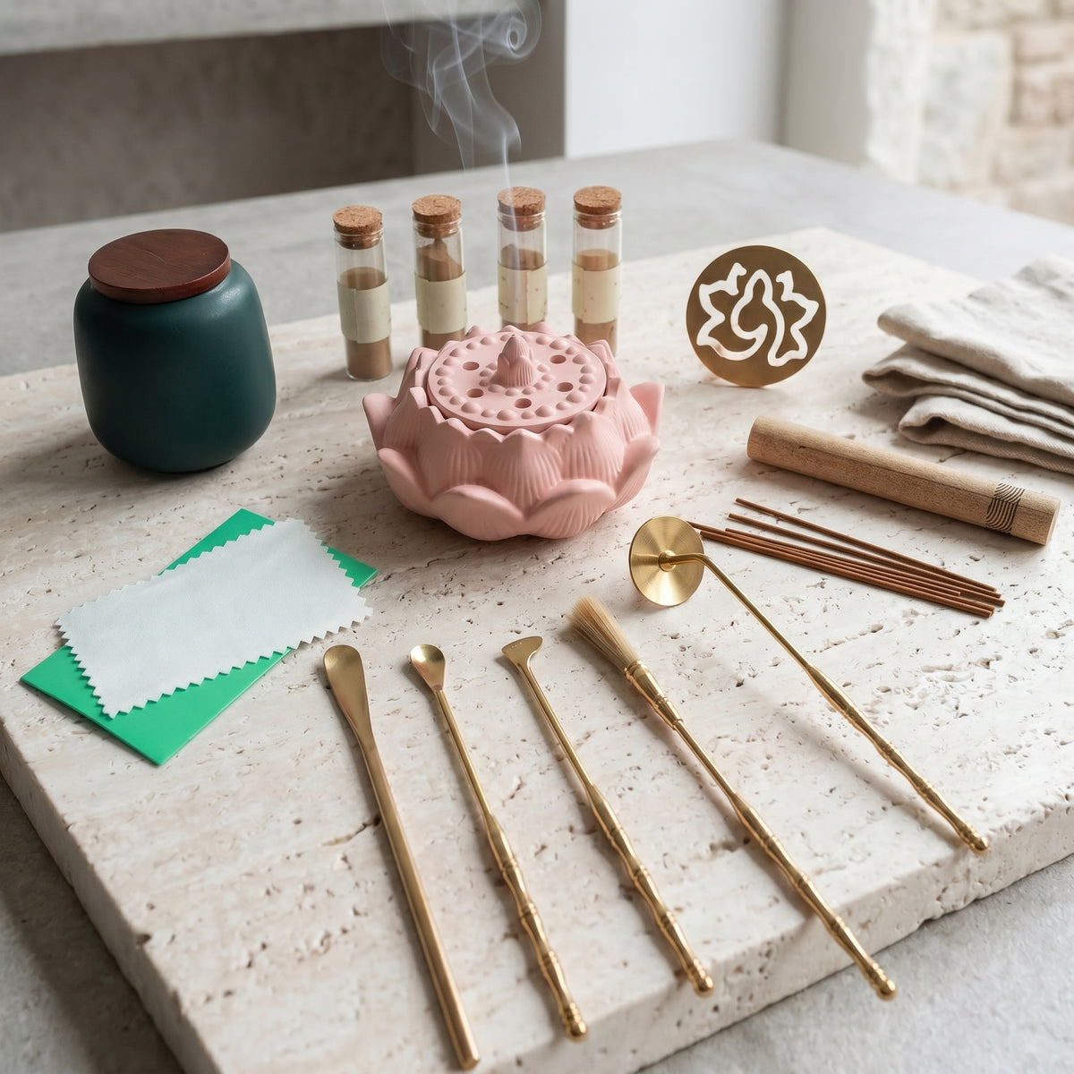 Dawn Classic Handmade Dusty Pink Incense Burner & Complete Tool Set - Incense Sealing Kit