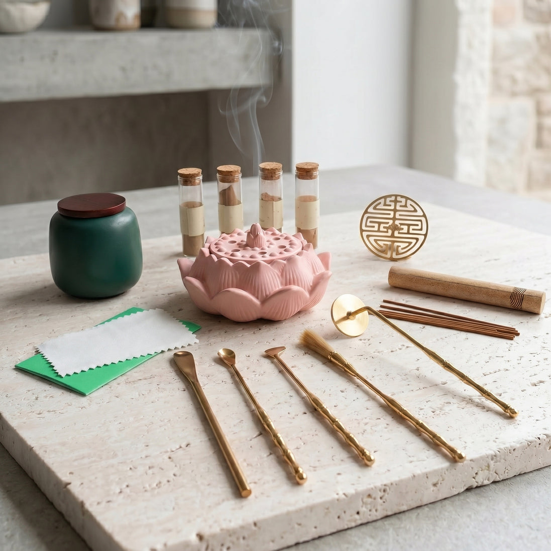 Dawn Classic Handmade Dusty Pink Incense Burner & Complete Tool Set - Incense Sealing Kit