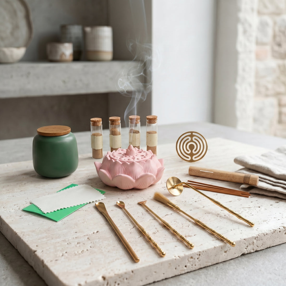 Dawn Classic Handmade Dusty Pink Incense Burner & Complete Tool Set - Incense Sealing Kit