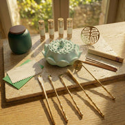 Dawn Classic Handmade Pale Green Incense Burner & Complete Tool Set - Incense Sealing Kit