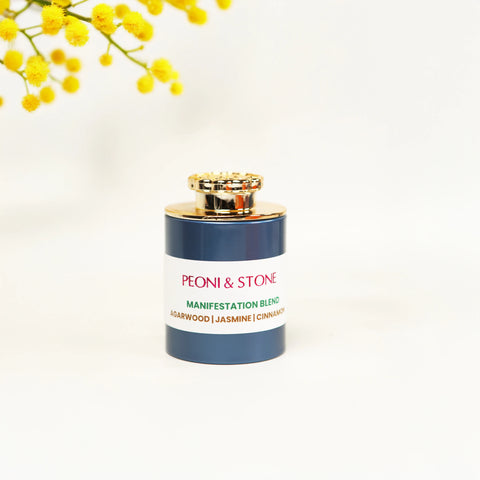 Golden-brown natural incense powder in wooden leaf-shaped bowl on neutral background