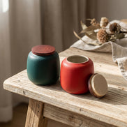 Matte Ceramic Powder and Tea Jar – Ceramic Jar and Wooden Lid | Aurora