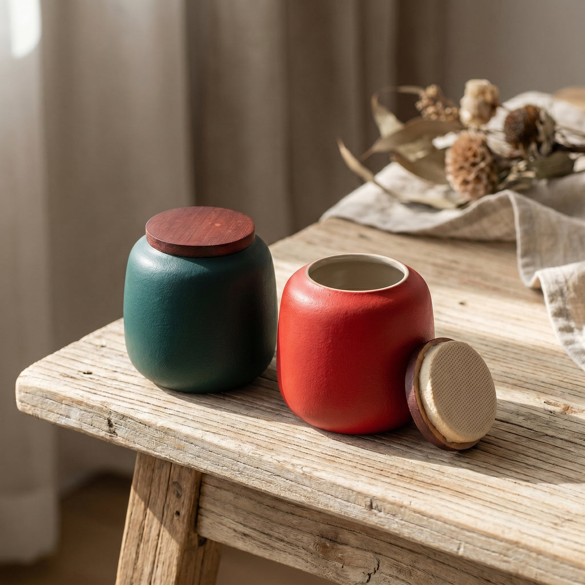 Matte Ceramic Powder and Tea Jar – Ceramic Jar and Wooden Lid | Aurora