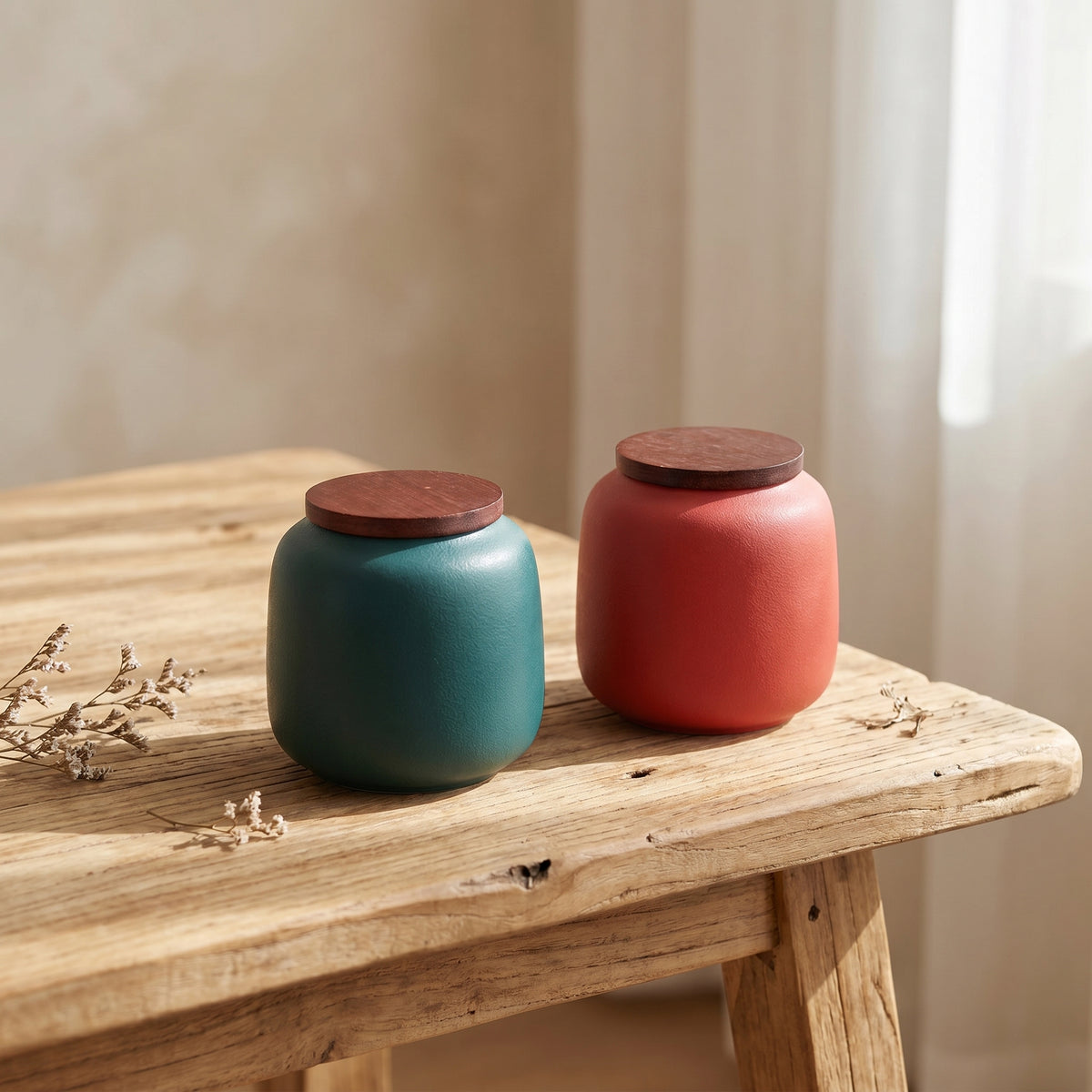 Matte Ceramic Powder and Tea Jar – Ceramic Jar and Wooden Lid | Aurora