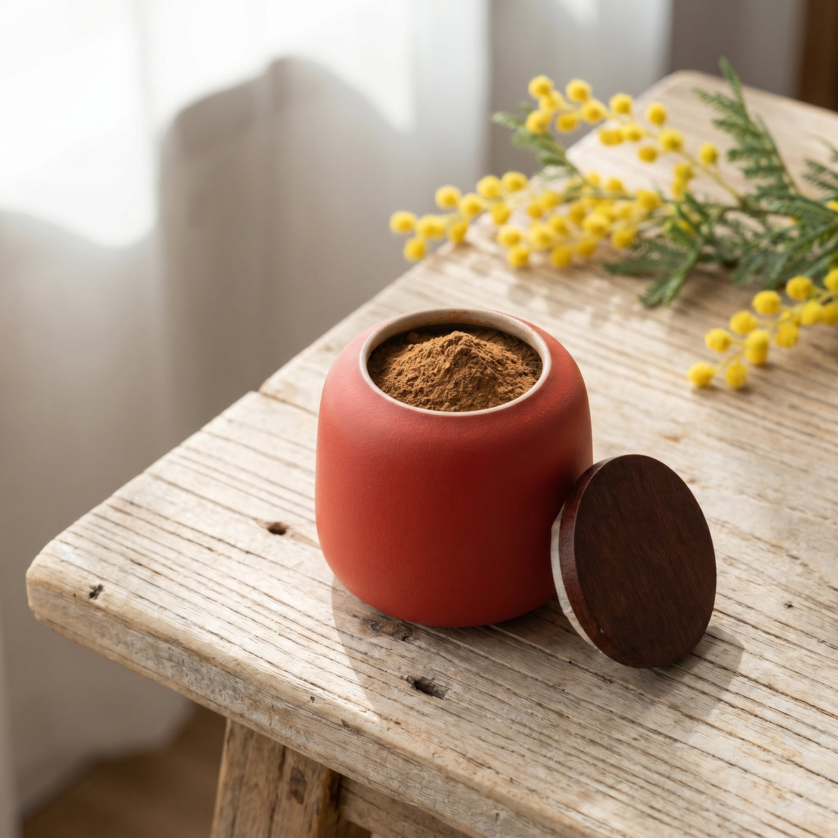 Matte Ceramic Powder and Tea Jar – Ceramic Jar and Wooden Lid | Aurora