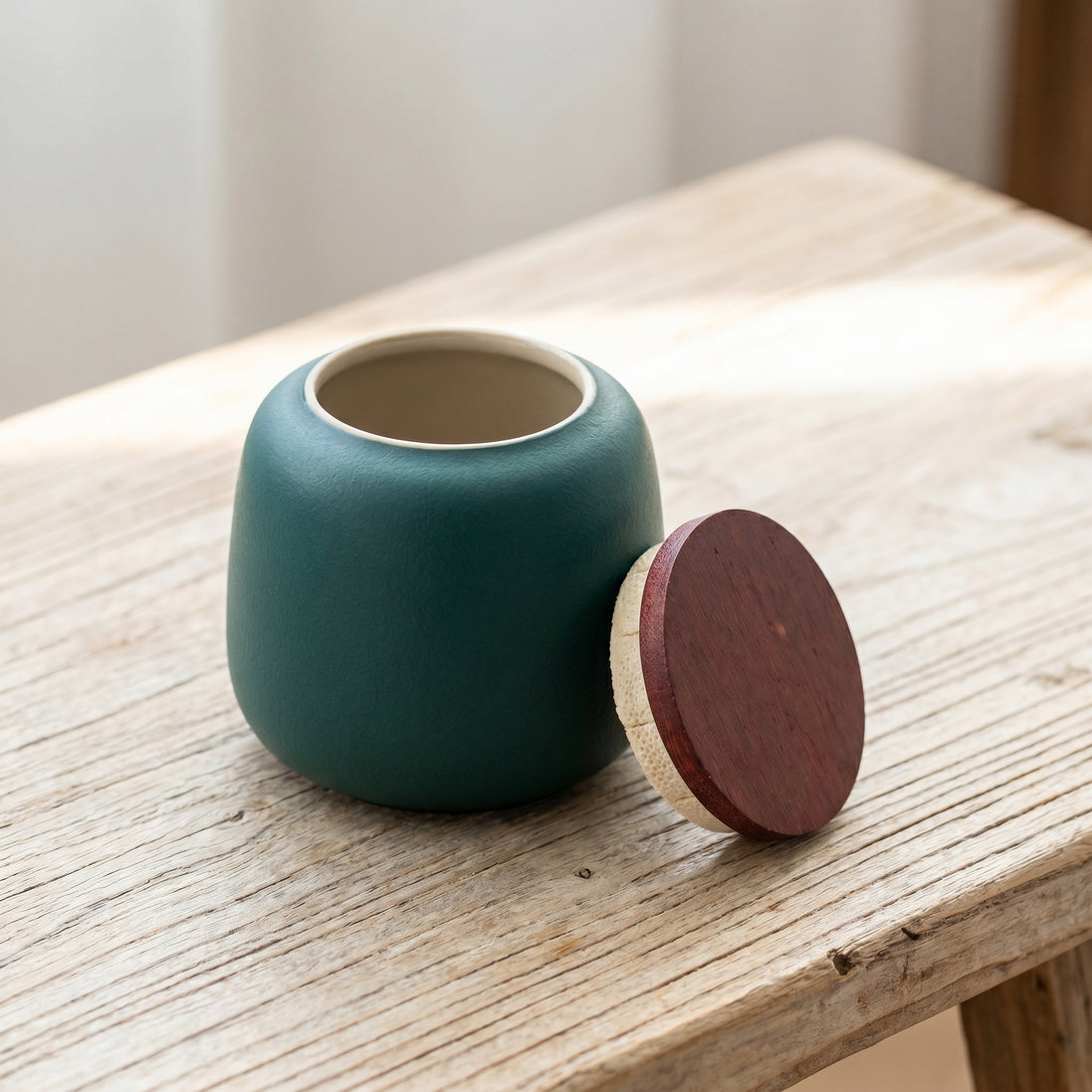 Matte Ceramic Powder and Tea Jar – Ceramic Jar and Wooden Lid | Aurora