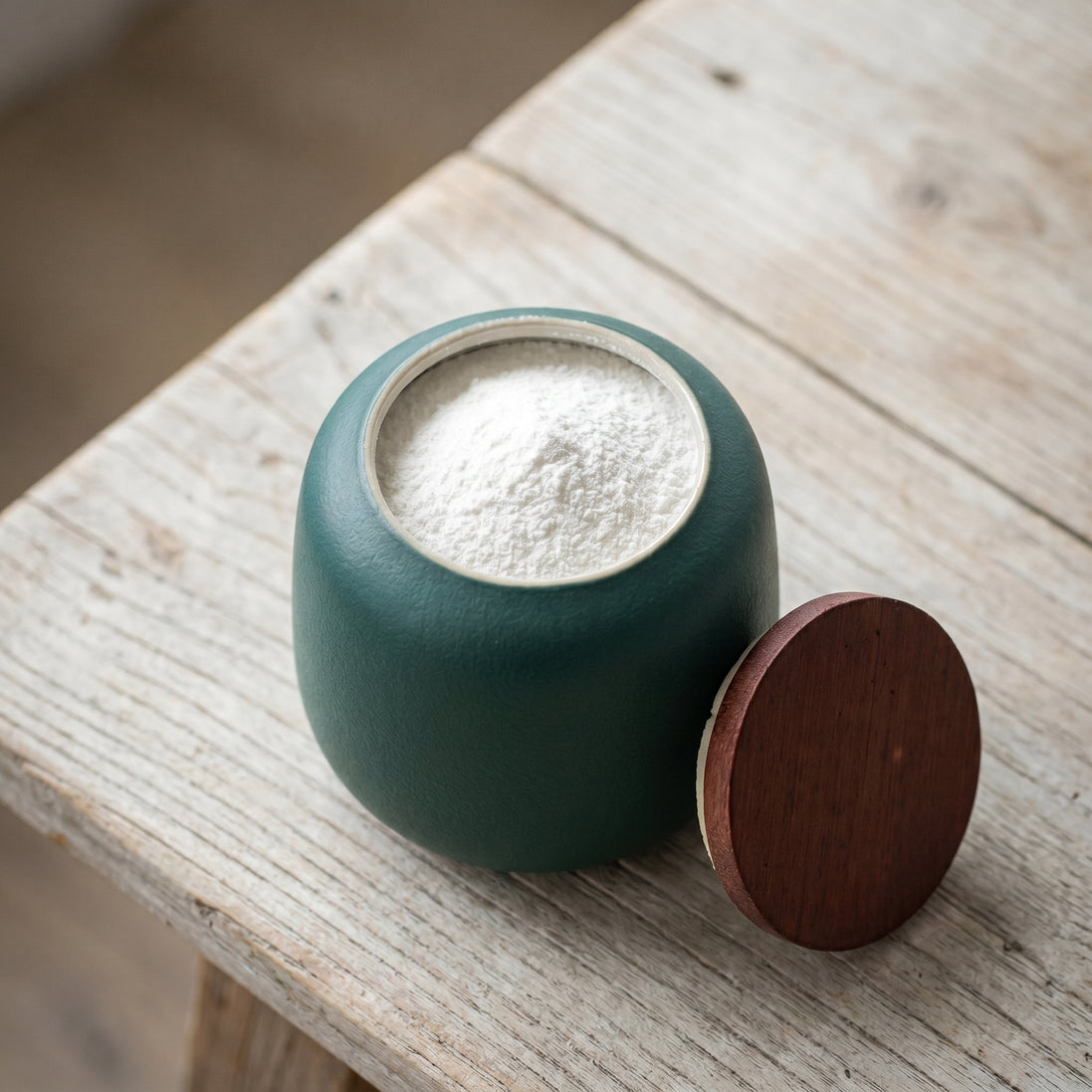 Matte Ceramic Powder and Tea Jar – Ceramic Jar and Wooden Lid | Aurora