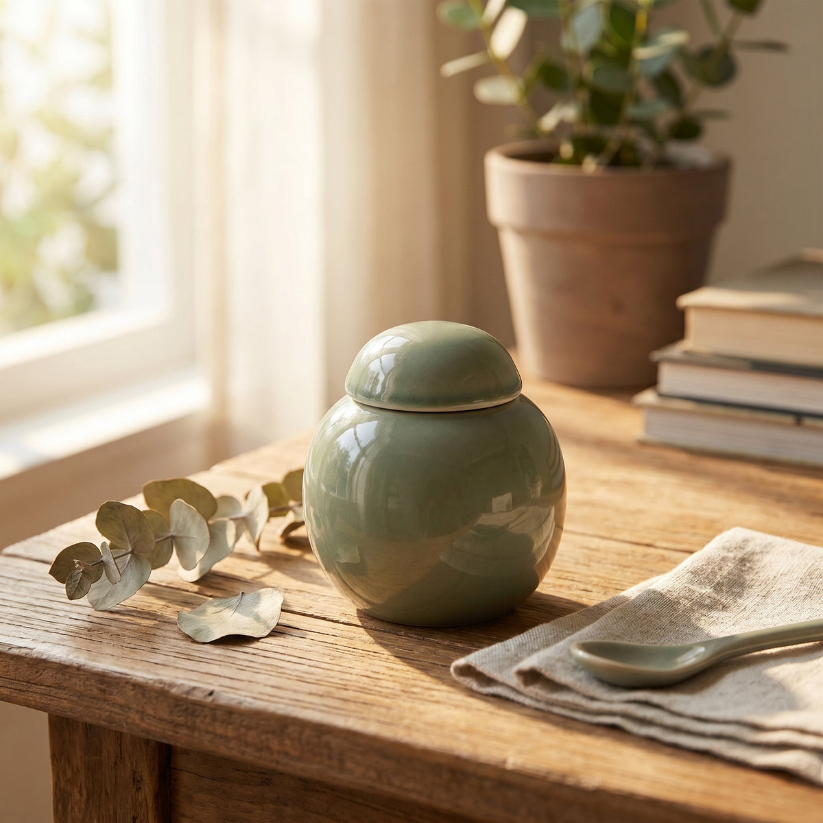 Jade Ceramic Powder and Tea Jar