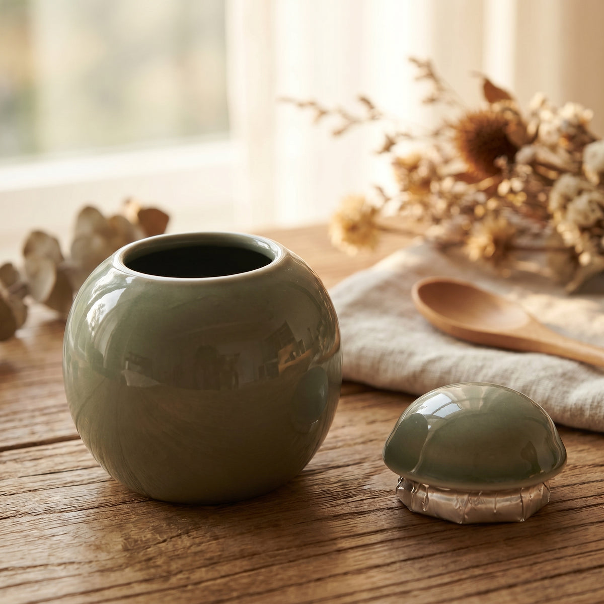 Jade Ceramic Powder and Tea Jar