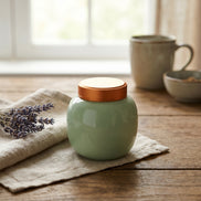 Lily Airtight Powder and Tea Jar – Celadon Green Ceramic Body & Copper-Threaded Aluminium Lid