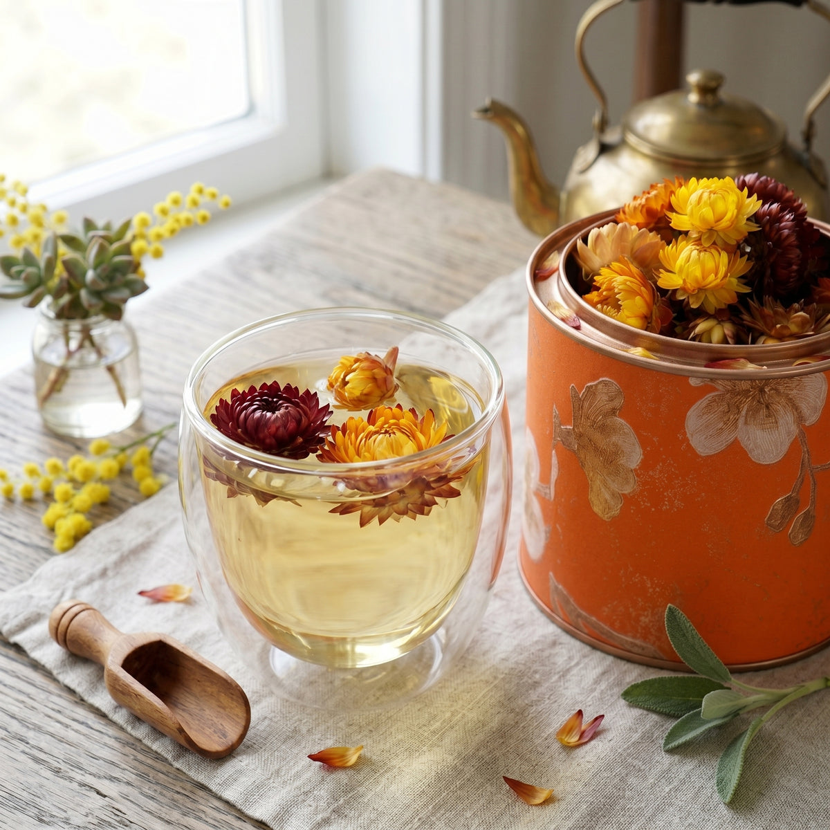 Paper Daisy Flower Tea  for anxiety | Everlasting Bloom Cup