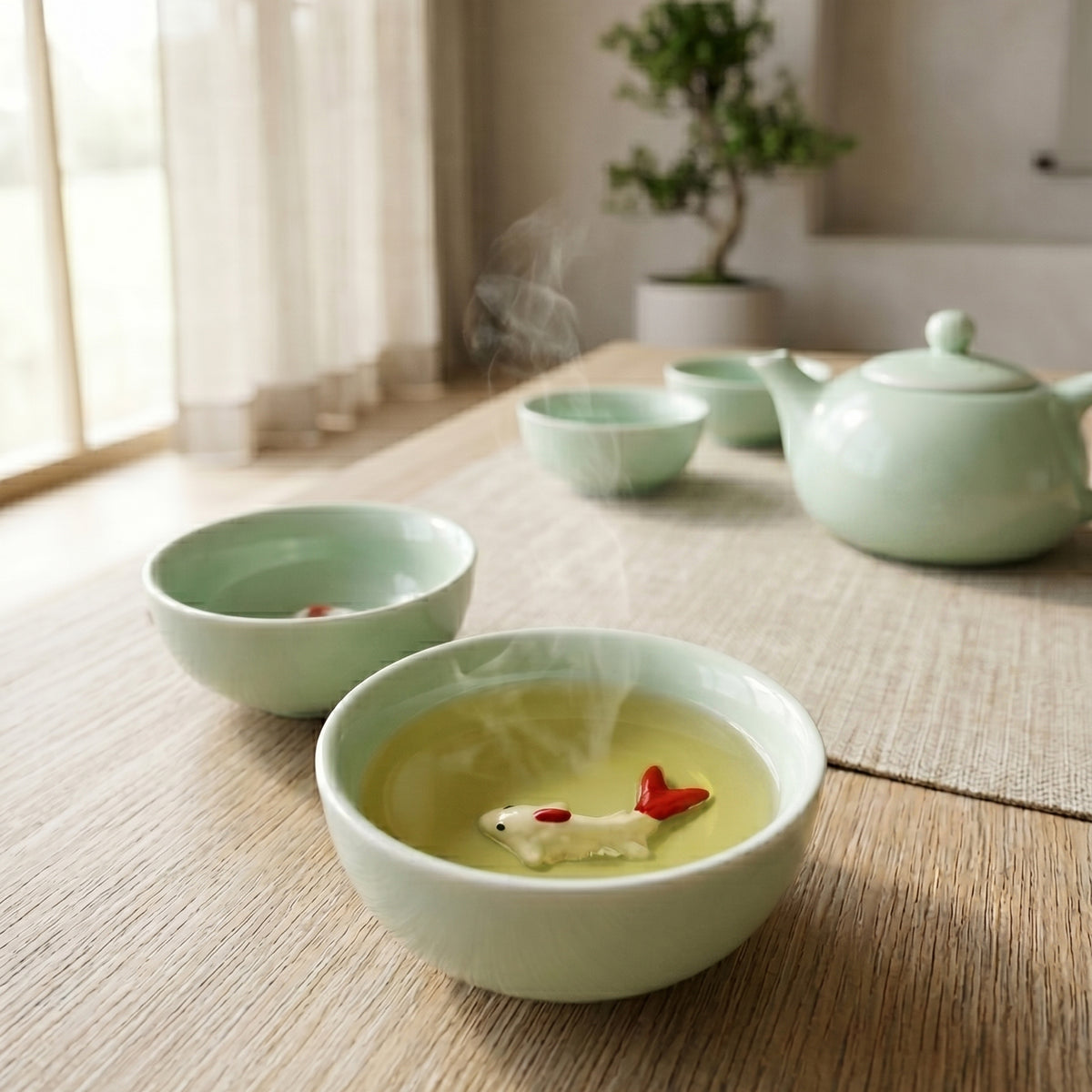 Celadon Koi Tea Set