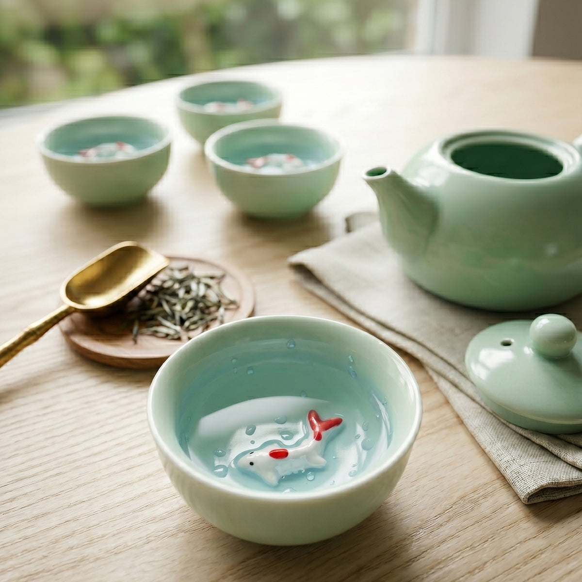 Celadon Koi Tea Set