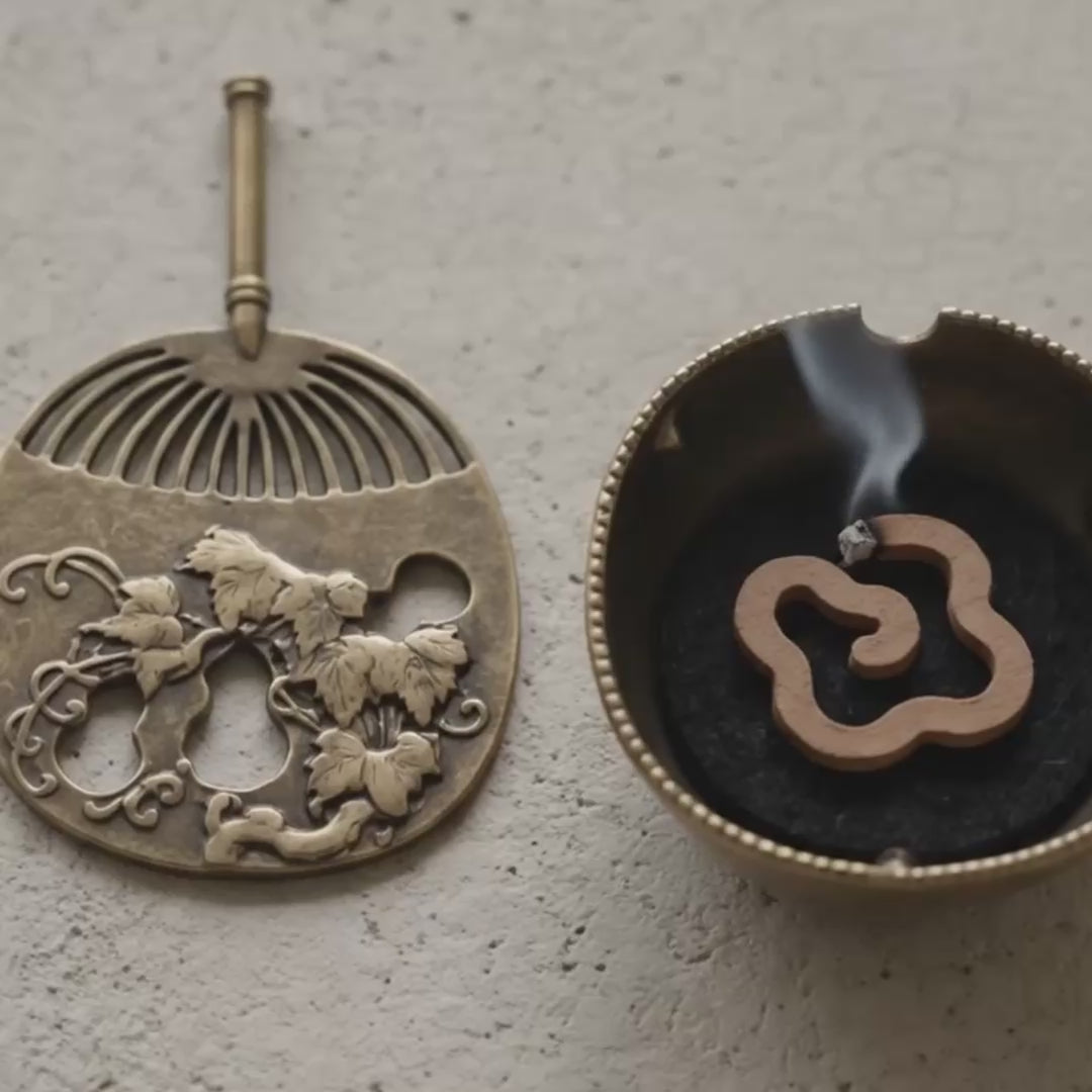 Mini Osmanthus Incense Coil & Mini Fan Burner Set - Ancient Gold